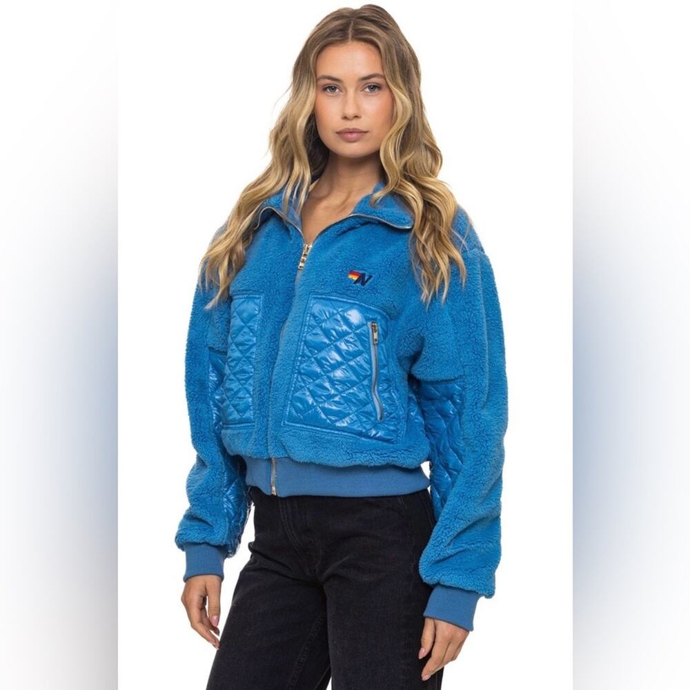 NWT - Aviator Nation - Teddy Full Zip Jacket - Ocean - Picture 4 of 5